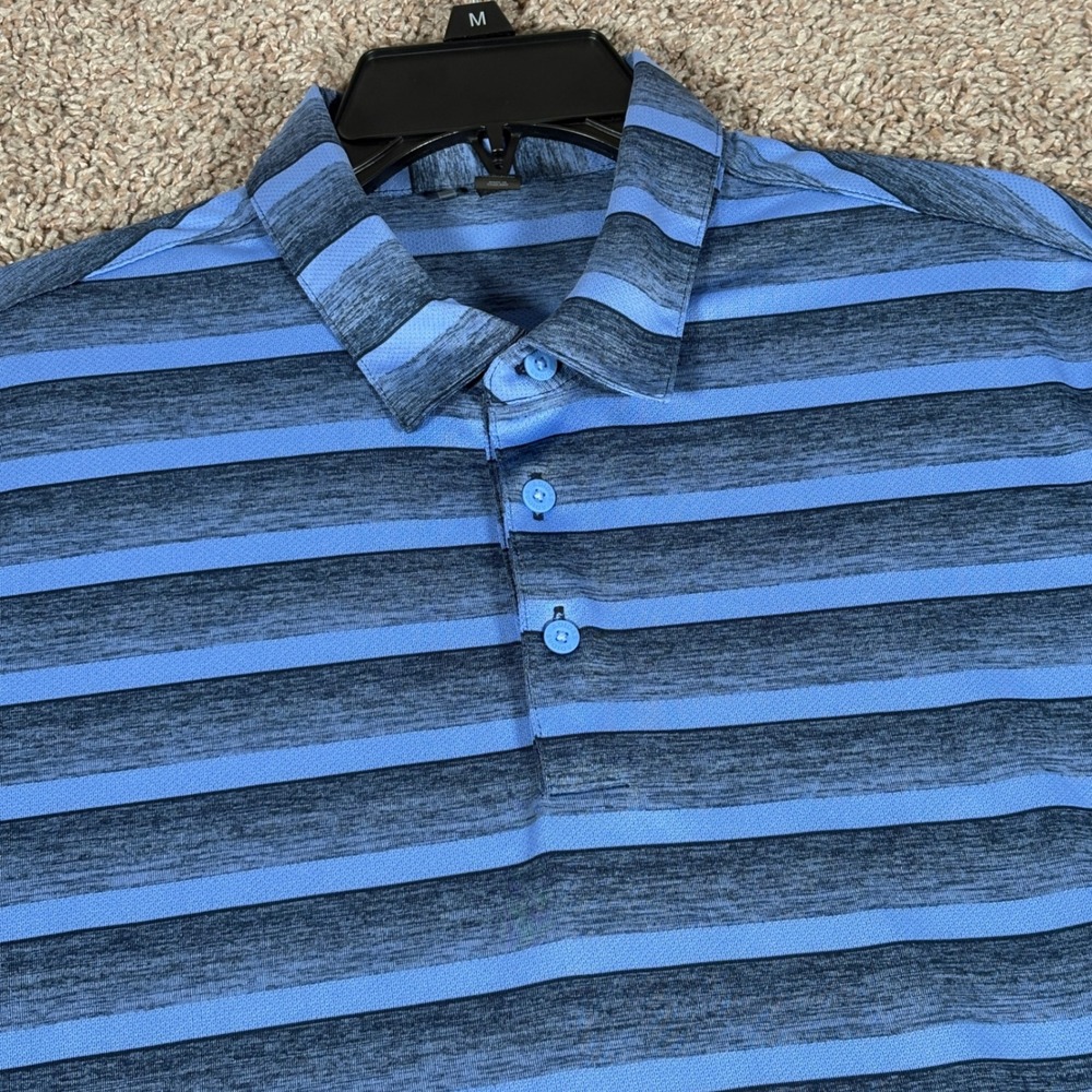Adidas Golf Mens Blue Striped Short Sleeve Performance Polo Shirt Size Large